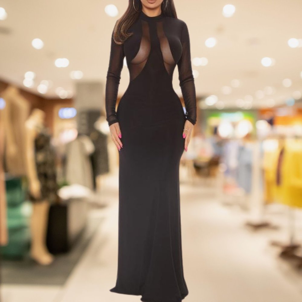 Black Mesh Cut Out Dress